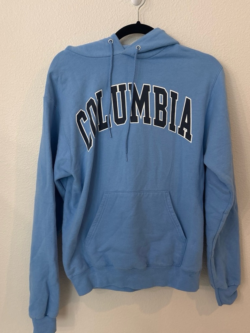 Champion Light Blue Hooded Sweatshirt with Columbia University Front Logo